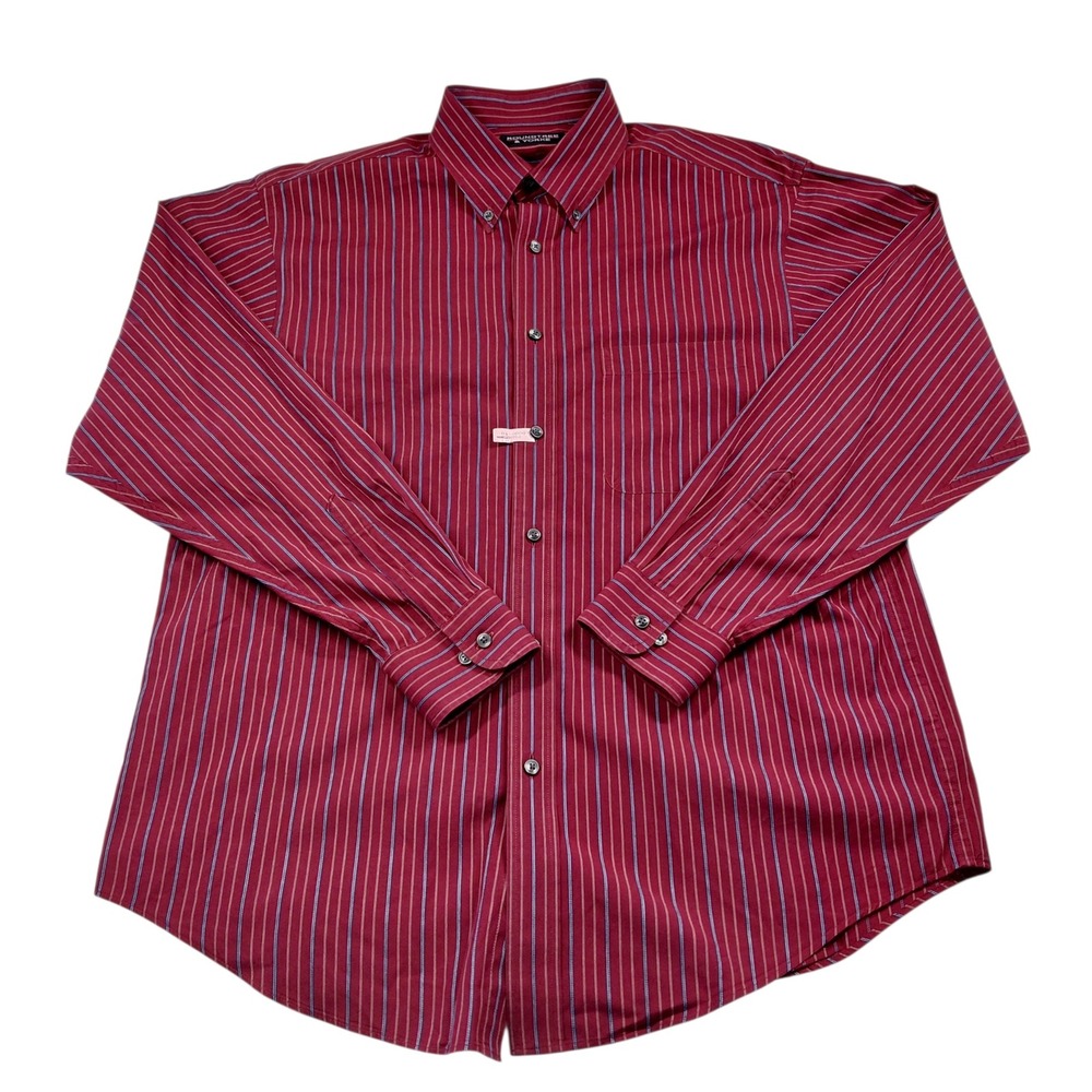 Roundtree & Yorke Mens Large Burgundy Striped 100%‎ Cotton Button Down Shirt L